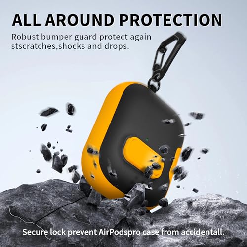 Image of for AirPods Pro 3 Case with Lock,TPU Leather Texture Durability Anti-Lost & Shockproof Protective Cover Accessories with Cleaning Kit in Keychain for Apple iPod Pro 3rd Generation 2025(Yellow /Black)