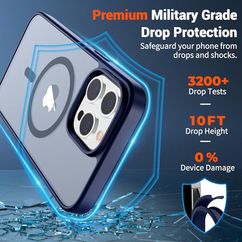 Image of SUPFINE Magnetic for iPhone 14 Pro Max Case (Compatible with MagSafe) (Military Grade Drop Protection) Slim Translucent Matte Shockproof with Anti-Fingerprint Phone Case,Navy Blue