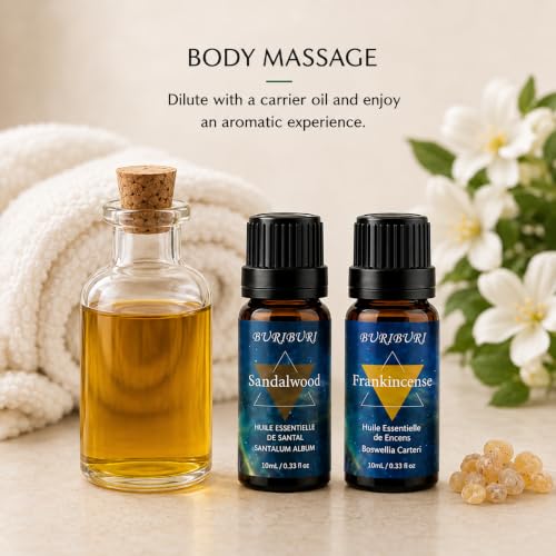 Image of BURIBURI Sandalwood Frankincense Essential Oil Set for Diffusers 2x10ML
