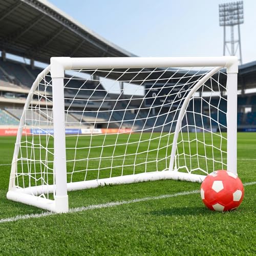 EGREE Portable Soccer Goal for Backyard - 12x6FT/8x6FT/6x4FT Heavy Duty Football Net Goals for Adults & Youth Training Outdoor PVC Soccer Goal Post with Weatherproof UPVC Frame & Ground Stakes White