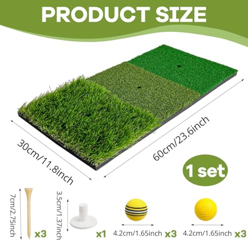 Golf Hitting Mat, 3-in-1 Golf Matt Outdoor Golf Practice Mats Heavy-Duty Foldable with Heavy Non-Slip Base Tri Turf, Ball Tray and Tees 23.6 x 11.8'' (60 x 30cm) - Image 2