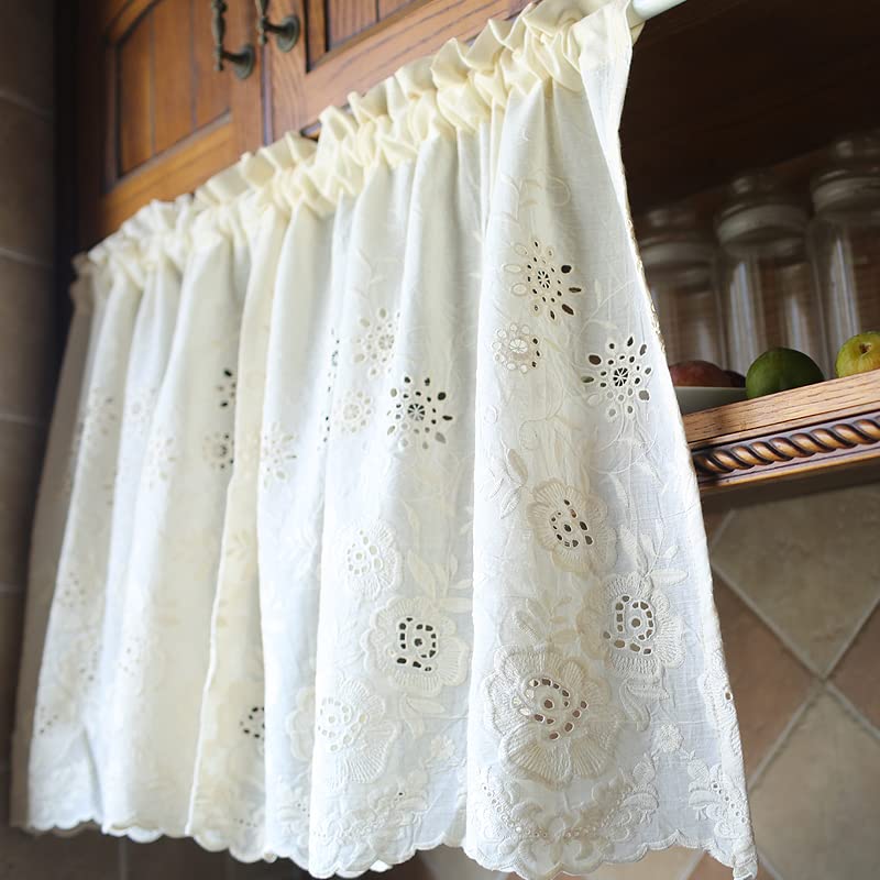 Cortinas de cocina translúcidas con cenefa de cortina y bolsillo para barra