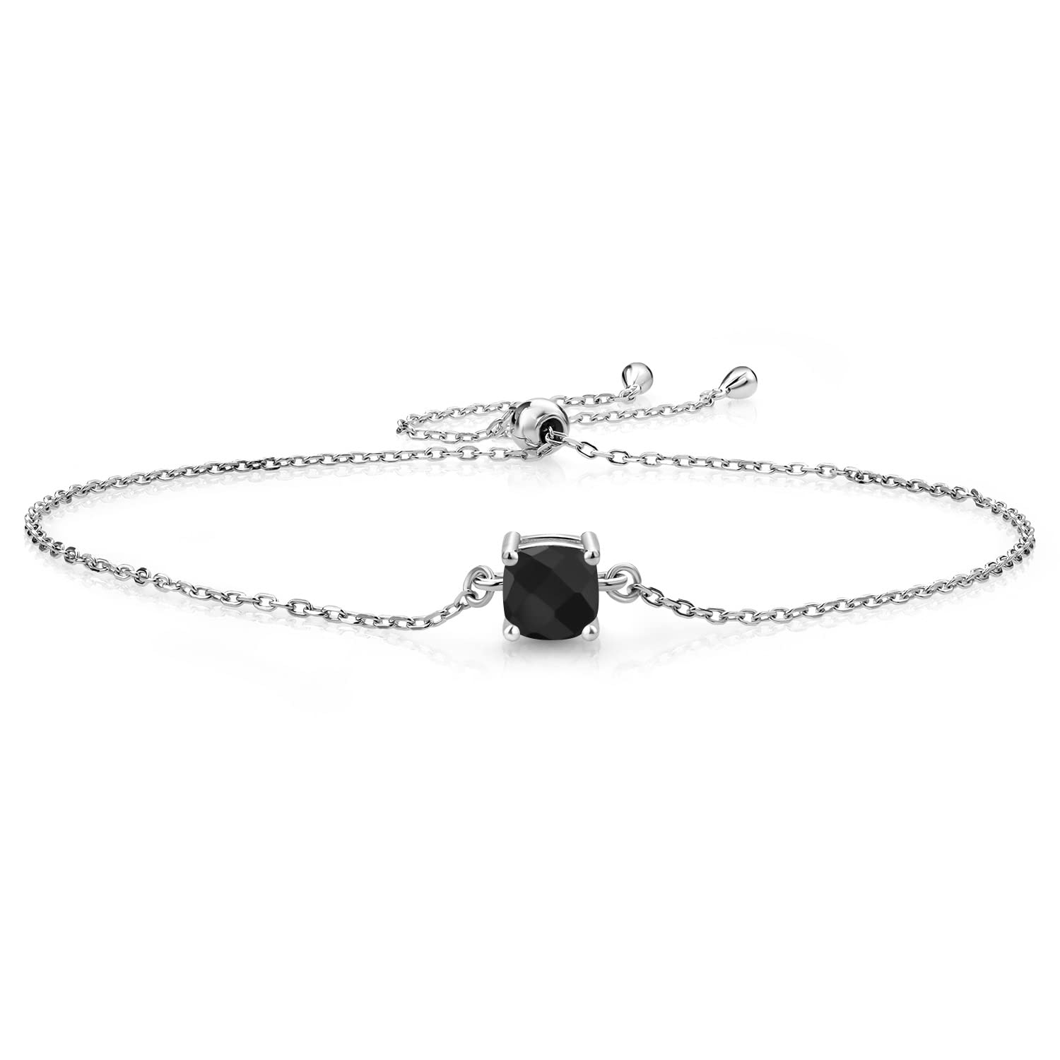 Gem Stone King Solitaire Bracelet For Women | 925 Sterling Silver | 6MM Cushion Cut Gemstone Birthstone | Bollo Bracelet | Fully Adjustable Up to 9