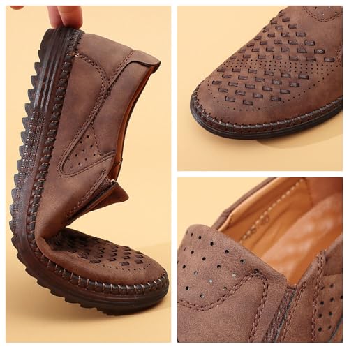 Men's Genuine Leather Loafers Slip-On Casual Shoes – Lightweight Breathable Flat Walking Shoes for Comfort3