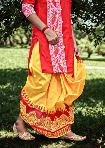 Image of Men's Ready to Wear Pant System Printed MAYUR PUCHHA Dhoti for Marriage, Pooja, Festival etc.(GC010)