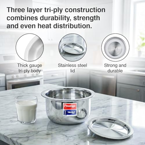 Image of Prestige 14cm /1L Tri-Ply Stainless Steel Tope with Lid|Gas and Induction Compatible| Even Heat Distribution|Strong and Durable| 5 Years Warranty
