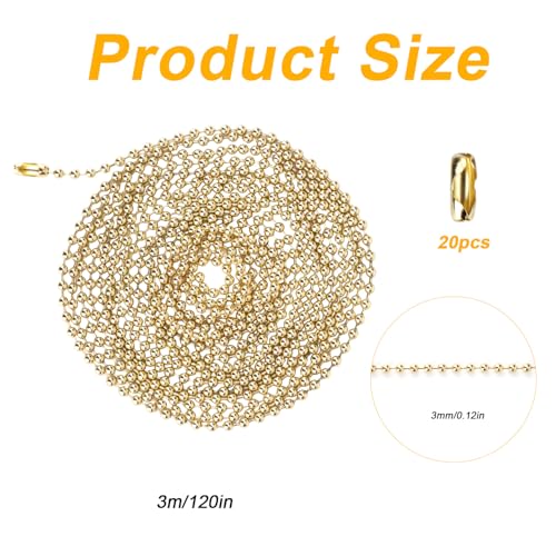 Image of 120in Ceiling Fan Pull Chain Extender, 3mm Premium Metal Light Roller Blind Beaded Pull Chain Extension with 20pcs Connectors Practical Accessories for Light Fixture DIY Crafts (Gold)