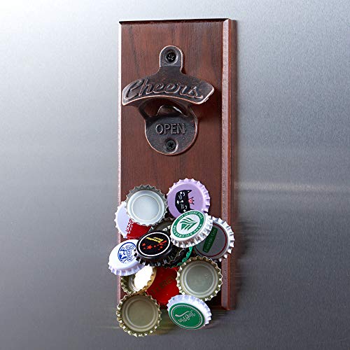 Magnetischer Flaschenöffner mit Kappenfänger, Holz Wandmontage Opener，Ideales Geschenk für Bierliebhaber, Verwendung als Dekoration für die Küche im Garten.