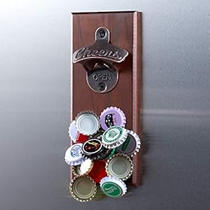 Magnetische Flesopener met Dopvanger, Houten Wandgemonteerde opener, Ideaal Cadeau Voor en Bierliefhebbers, te Gebruiken als Decoratie in de Keuken-Tuin-Bar.