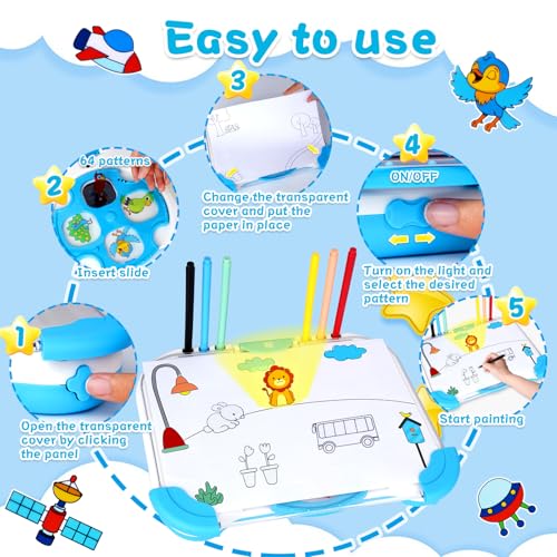 Smart Drawing Projector For Kids,Children's Tracing And Sketching Projector Kit(64 Patterns+6 Brushes+12 Paper),Toys For Girls And Boys To Learn Drawing,Christmas Birthday Present To Kids Age 3+ - Image 5