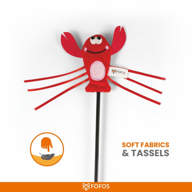 Image of BarkButler x FOFOS Moving Lobster Wand - Interactive Cat Teaser Toys with Catnip - Cat Toy Set - Red