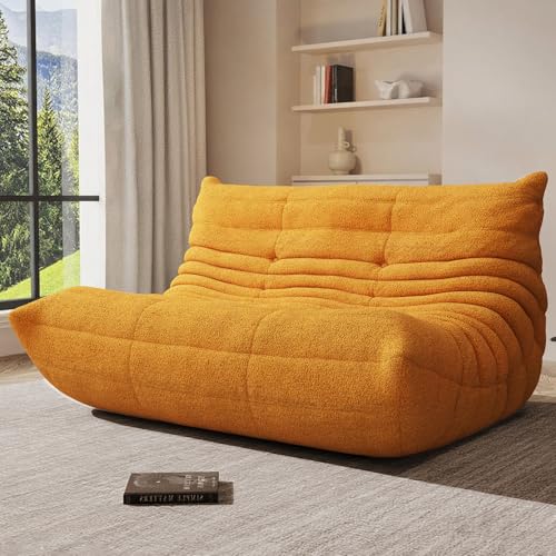 Image of Giant Bean Bag Chair for Adult, Cozy Boneless Fireside Accent Loveseat Chair,Memory Foam Floor Sofa, Comfy Lounge Couch for Bedroom Small Living Room Apartment Daily Relax(Yellow, Loveseat)