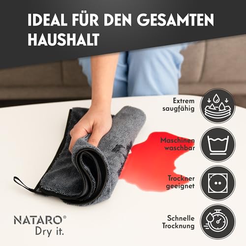NATARO® 4 Stück Fast Dry it. Premium Trockentuch für Duschkabine, Auto, Haushalt, Camping – DAS ORIGINAL – extra saugfähiges Microfasertuch, fusselfrei, kratzfrei Shiny Wipes Tücher 40x50cm