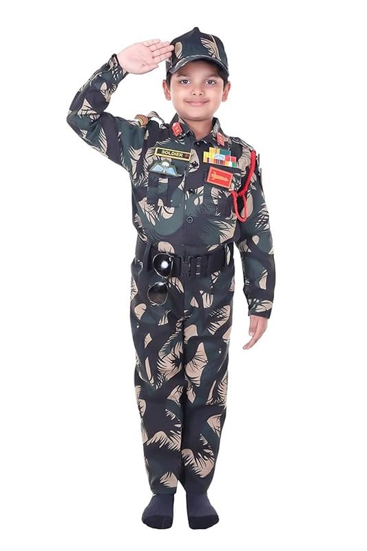 Image of Army Dress for Kids | Indian Military Soldier Fancy Dress Costume | Polyester Fabric | Army Uniform for Boys & Girls | School Fancy Dress, Role Play, Independence Day & Republic Day