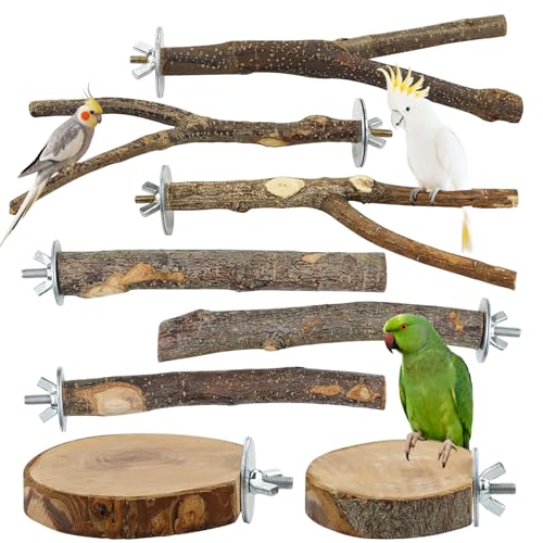 Tbintul 8 Piezas Juego de Perchas Naturales, Unidades de Madera Natural, Perchas, Jaula de Pájaros, Madera de Salvaje para Jaulas de Pájaros para Cacatúas, Periquitos y Pinzone