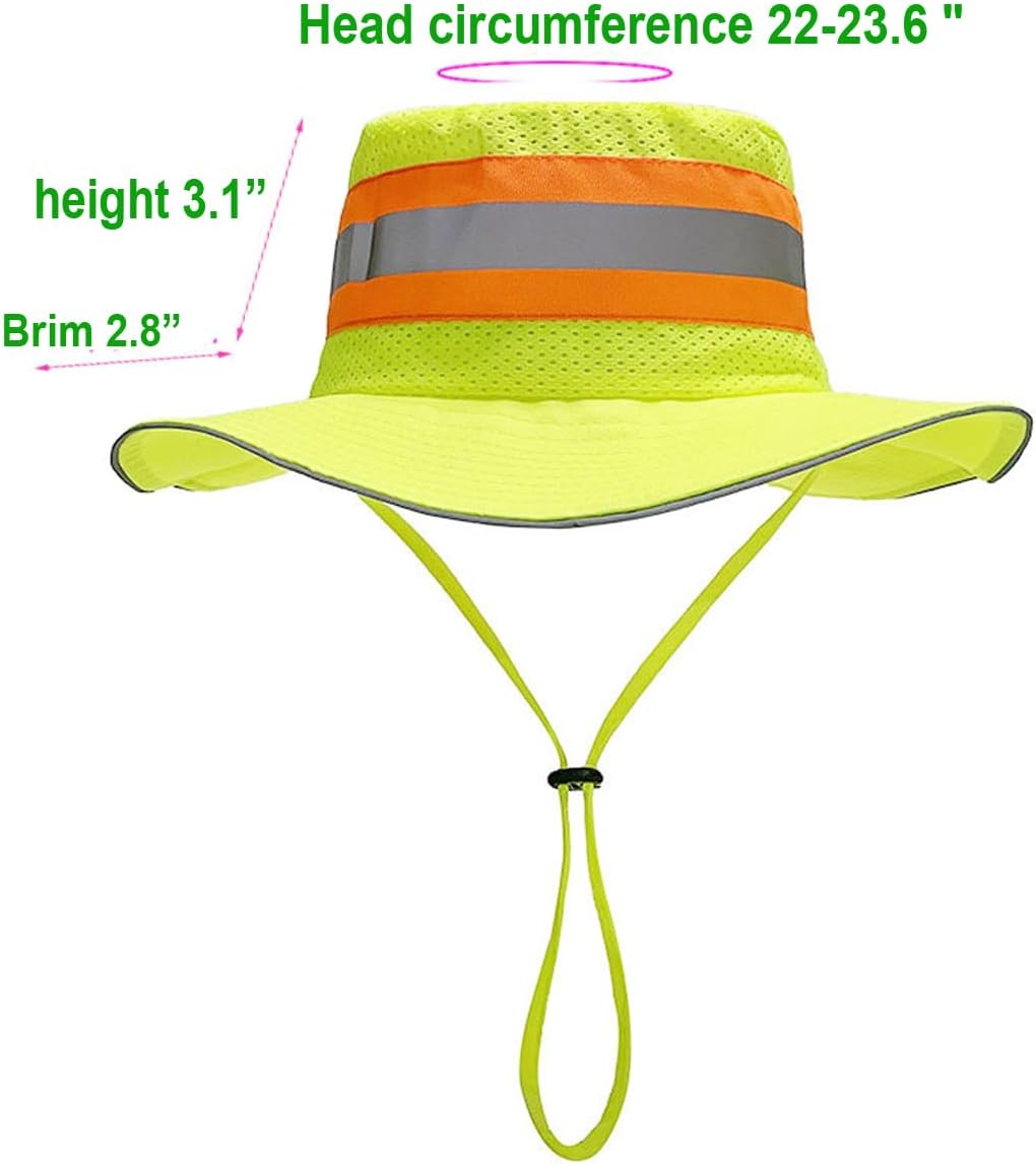 High Visibility Reflective Sun Hat Neon Safety Boonie Hat Wide Brim Mesh Bucket Cap for Men Women Summer - Image 4