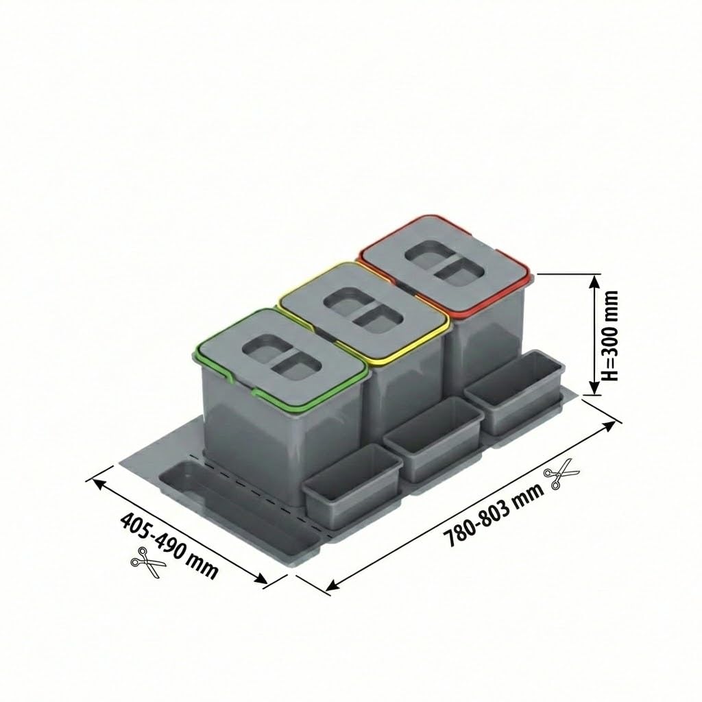 REJS Sistema per Raccolta Differenziata Cucina per Mobile da 90 cm a 3 Scomparti 80,3x49x30 cm (3x 15L) con Coperchio Raccoglitore da Incasso