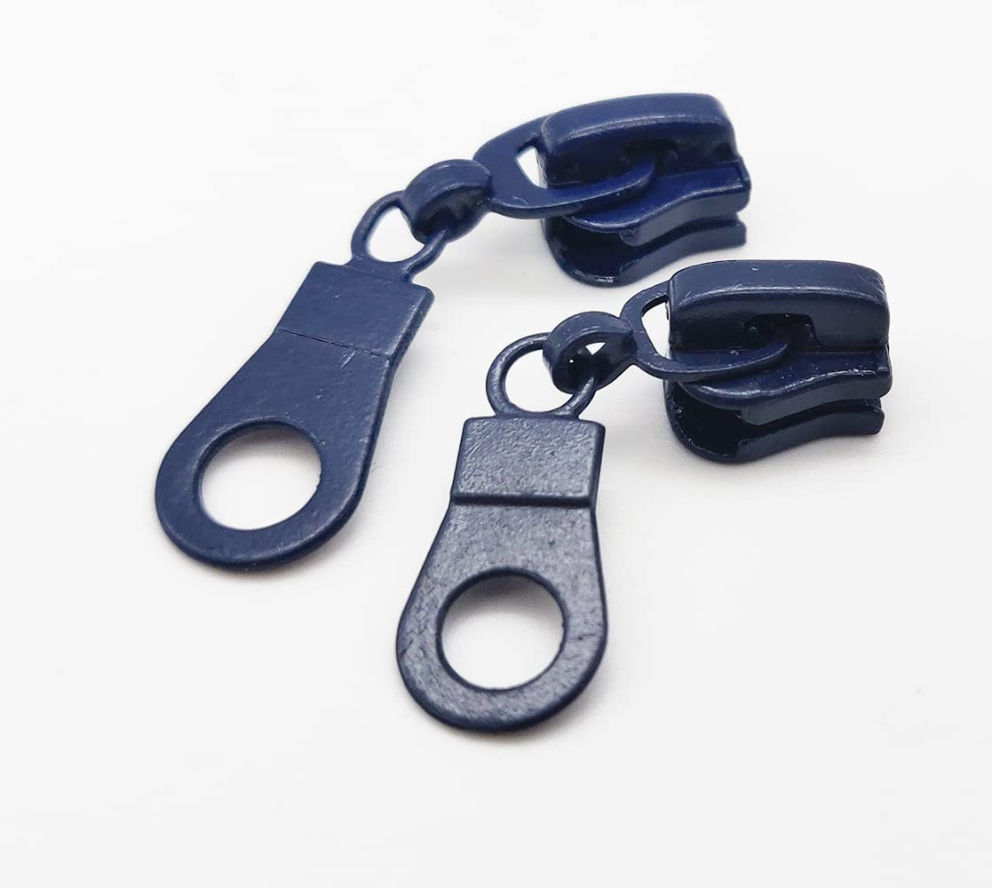 Set of 20 Spare Pullers for Chunky-Type Zipper + Top Stoppers in Size #5 Single Way Replacement Sliders for Moulded Plastic Zip Fastener (Long Navy Blue)
