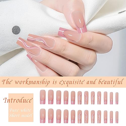 Kinretixia® 24 pezzi unghie rosa da spinta, lunghe...