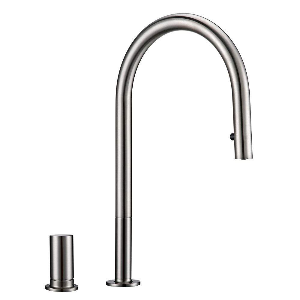 Robinet de cuisine haut de gamme en chrome noir brillant et acier inox avec bec rétractable