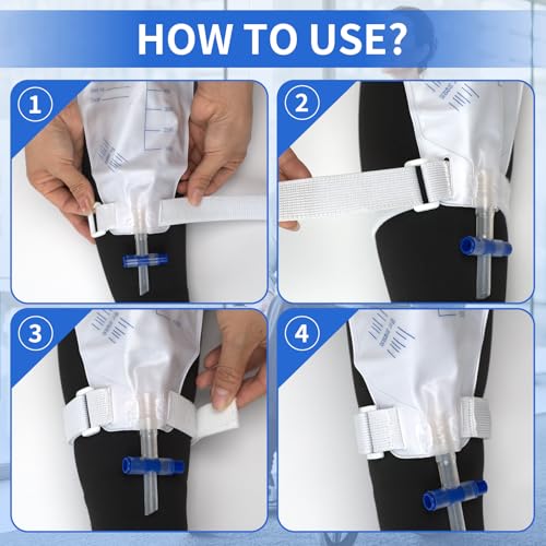 Image of 4 Packs Leg Bag Straps(White), Buckle-Type Hook and Loop Strap,Urine Drainage Bag Strap Catheter Leg Bag Straps with Soft Elastic Fabric Comfortable Silicone Grips for Men Women