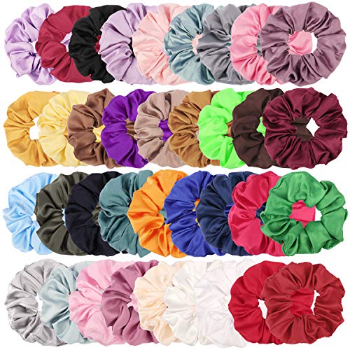 Cubaco 36 Pack Satin Scrunchies Hair Elastics Scrunchies Hair Bands Ties Ponytail Holder for Women Girls, 36 Colors