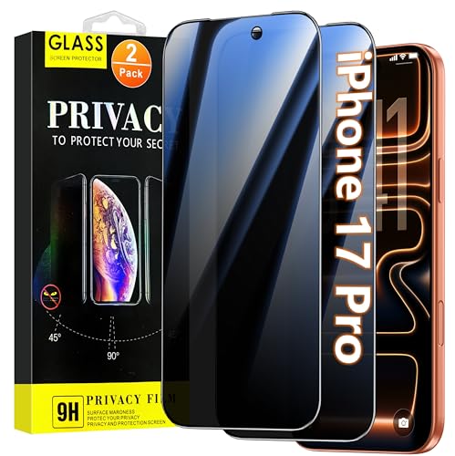 Oterkin 2 Pack Privacy Screen Protector for iPhone 17 Pro 6.3'' Tempered Glass Private Saver Anti-Spy Eye Protection Full Coverage Anti-Scratch Case Friendly