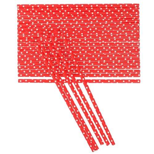 100 pitillos desechables de papel rojo puntitos 19.7x0.6 cm miniatura 1