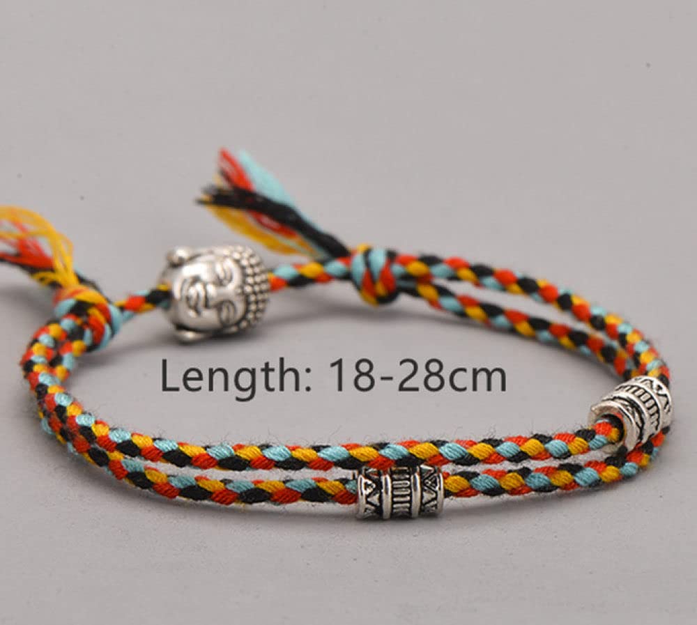 Bracciale Intrecciato, Braccialetto Regolabile Testa Di Buddha Bracciale Tibetano Tessuto Intrecciato Corda Braccialetti Multicolori Neri Arancioni Braccialetti Con Ciondoli Etnici Fatti A Mano Reg