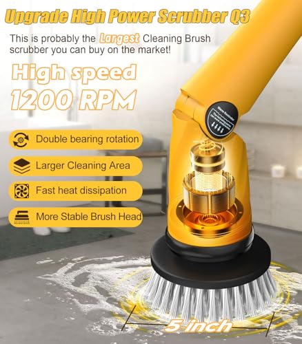 Qimedo YD-LDQJS23-01 Electric Spin Scrubber Extra Large Brush Q3,6000 Mah Best Battery Power Scrubber For Cleaning,1200Rpm Shower Cordless Cleaning Brush With 8 Brushes For Bath/Tub/Tile/Floor thumb #1