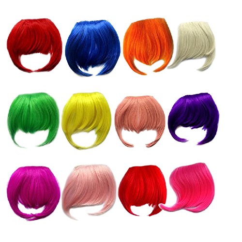 TEEMI-Clip in Bangs Extensions One Piece Straight Air Fringe Hair Piece Accessories Bangs 8 Colors Party (Green)