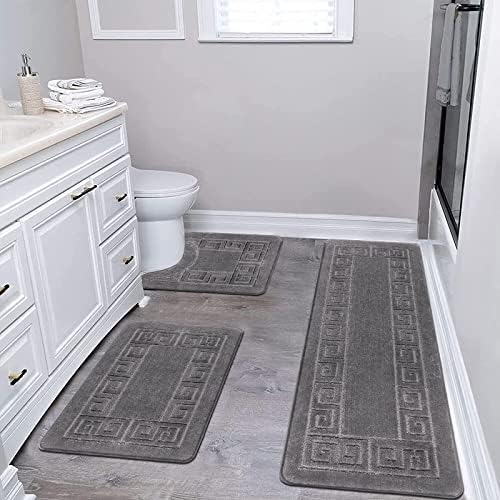 HEBE Bathroom Rug Sets 3 Pieces Microfiber Absorbent Bath Mats Washable ...