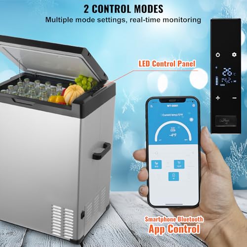 VEVOR 12 Volt Car Refrigerator Fridge, 70Liter(74qt) Single Zone Portable Freezer, -4℉-68℉ Adjustable Range, 12/24V DC and 100-240V AC Compressor Cooler for Outdoor, Camping, RV, Silver by VEVOR - Image 4
