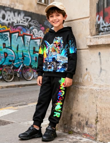 Image of Toddler Boy Clothes Dinosaur Printed Hoodies Long Sleeve Pant Sets