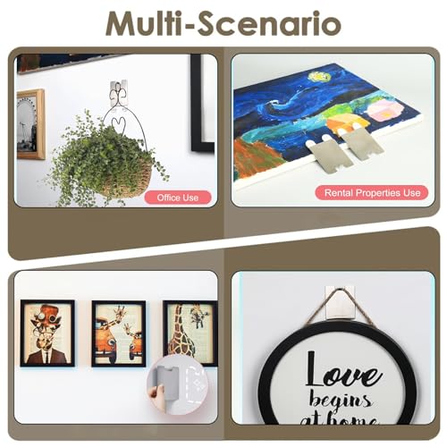 Image of LAKUMIQI Metal Picture Hangers, Upgraded Stainless Picture Hangers Heavy Duty, No Tools Damage Free Picture Frame Hanging Hardware Kit for Wall, 8 Picture Hooks and 16 Strips