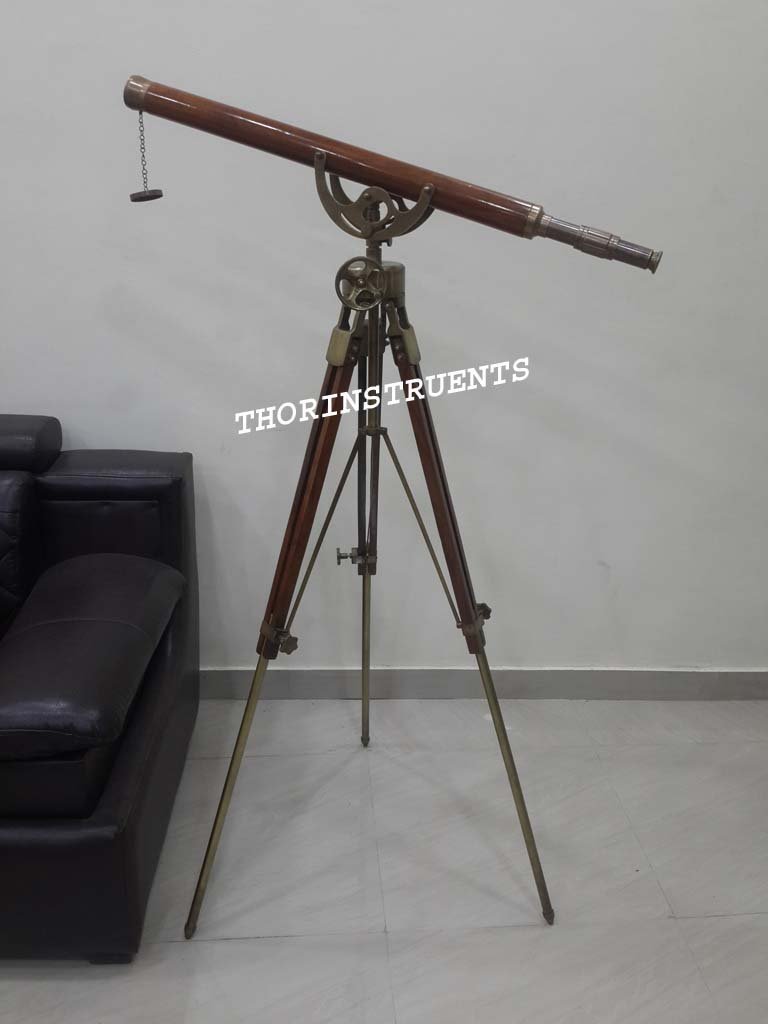 Antique Brass Brown Telescope Wooden Tripod Home Decorative Wheel Telescope Rustic Vintage Home Decor Gifts