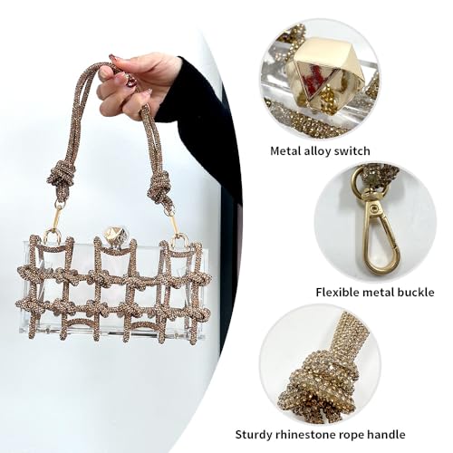 Image of Acrylic Clutch with Rhinestone Sparkly Purse, Transparent Evening Bags Prom, Wedding, Party, Gold