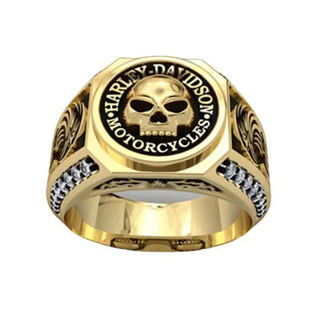 Yahoya Men's Gold Viking Pirate Anchor Skull Ring Vintage Titanium Steel Double Blade Ring Gothic Punk Biker Ring Jewelry Party