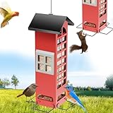 Bird Feeders Squirrel Proof for Spring Hanging, Weight Activated Metal Wild Bird Feeders, Cardinal Tube Birdhouse Finch Seed Feeder with 4 Feeding Ports, 2.5LB Capacity for Finch Blue Jay Woodpecker