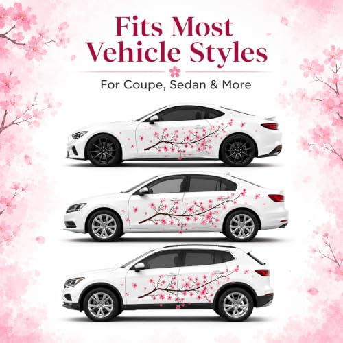 Image of 2PCS Sakura Cherry Blossom Car Side Decals - Japanese Floral Vinyl Graphics for Cars, SUVs, Trucks & Vans - Waterproof Fade Resistant Exterior Door Sticker Set (Left & Right Pair)