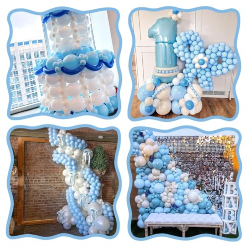 Image of Blue White Link Balloons,60Pcs 6Inch Baby Blue and White Latex Linking Balloons for Birthday Baby Shower Wedding Anniversary Party Decorations