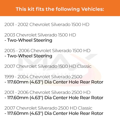 Image of Max Advanced Brakes Rear Brake Kit Compatible With 2001-2006 Chevy Silverado Suburban GMC Sierra Yukon XL 1500 2500 HD Replacement Geomet Coated OE Disc Brake Rotors and Ceramic Brake Pads