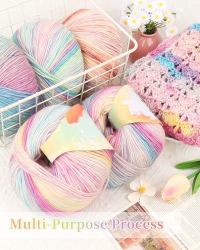 Image of Coopay Yarn for Crocheting Knitting, Gradient Cake Yarns, 2 x 3.53oz - 240yds - 50% Cotton 50% Acrylic Ombre Yarns, Gradient Crochet Yarn for Blankets, Shawls, Scarves (206 Fairy Tale)