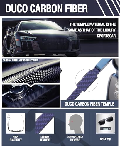 Image of DUCO Retro Rectangular Polarized Sunglasses for Men Trendy Carbon Fiber Shades