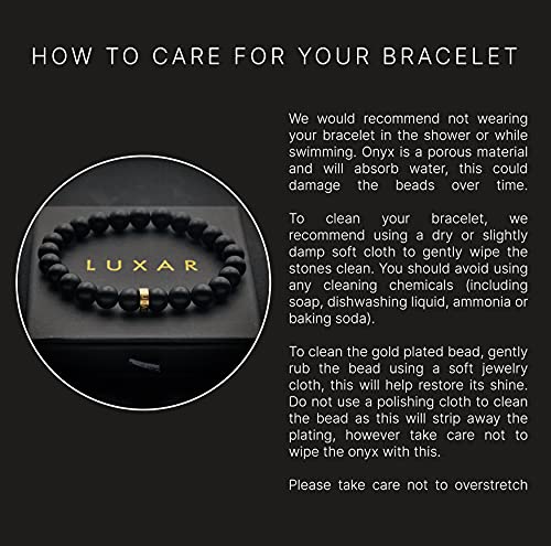 Luxar Men’s Matte Black 8Mm Solid Onyx Beaded Bracelet | Brushed 18K Gold Plated Signature Bead | Minimalist, Designer Jewelry For Men | Fits 6-6½ Inch Wrist (Small) #TOP7