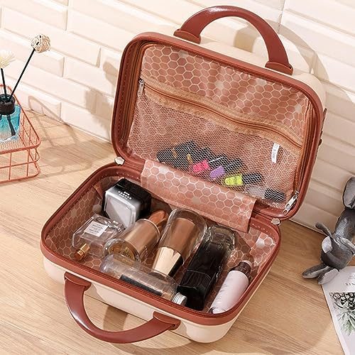 Image of Makeup Case Suitcase, Mini Bag, Mini Hard Shell Travel Luggage, Women Portable Water Proof Carrying Suitcase, Organizer Bag, Small Hard Shell Cosmetic Lugge Bag, Water Proof (T-White)