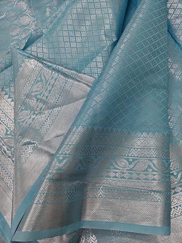 Image of NEW COLLECTION Sky Blue Silver Zari Sarees for Women Woven Kanjivaram Original Bnarasi Zari Silver Brocade Silk Saree Traditional Wedding Banarasi Silk Kanjivaram Pattu Saree Sky Blue Color Sari