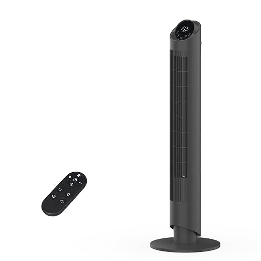 hykolity Tower Fan for Bedroom, 90° Oscillating Fan, 28dB Ultra Quiet Floor Fan with Remote Control, 26ft/s Velocity Bladeless Floor Fan with 3 Speeds & 4 Modes, 12H Timer - Black