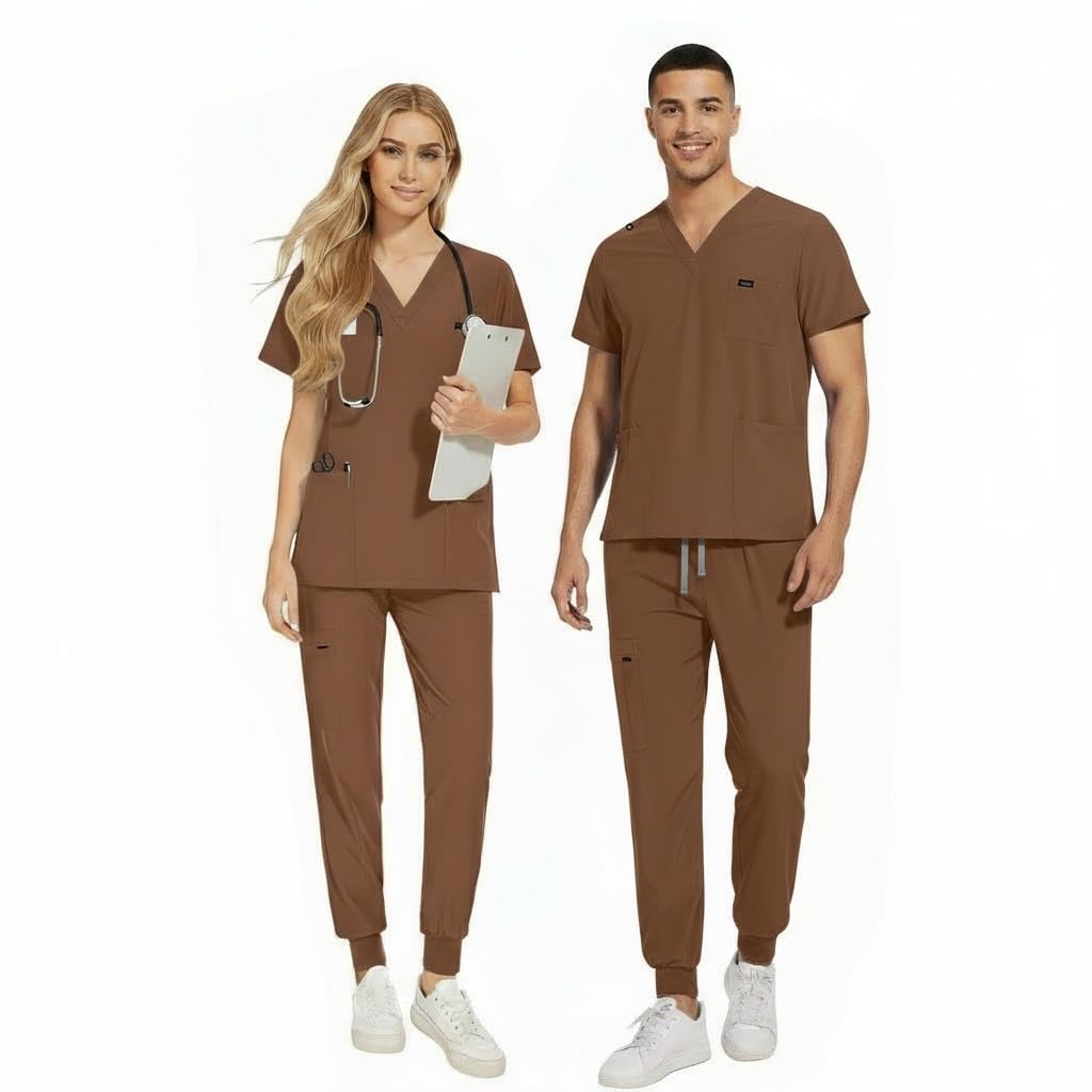 CK13 - Conjunto médico de manga corta con cuello en V y 3 bolsillos, pantalones elásticos que absorben la humedad, uniforme médico