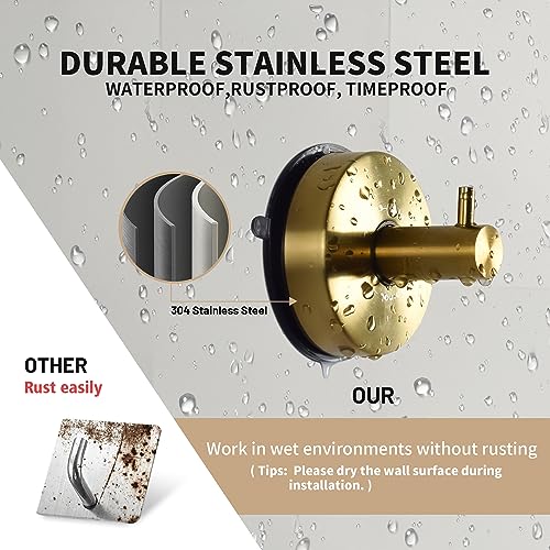 JOMOLA Gold Shower Hooks Suction Cup Towel Hooks for Bathroom Stainless Steel Suction Tea Towel Holder for Kitchen Sucker Hook for Glass Wall Vacuum Towel Hanger Brushed 2PCS - Image 3